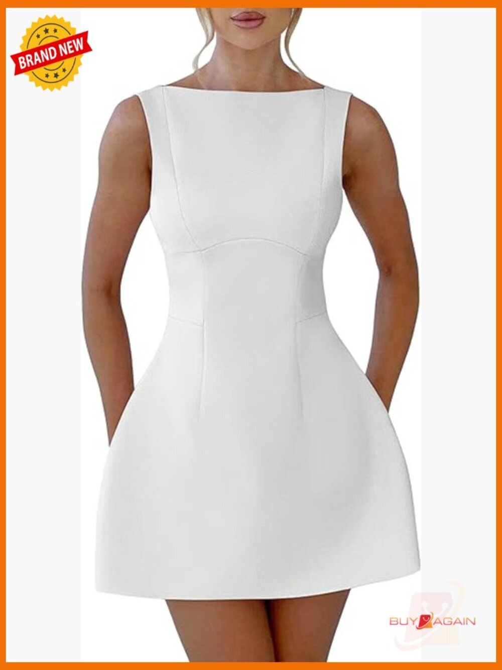 Sleeveless Crew Neck Backless A-Line Mini Dress Party Club